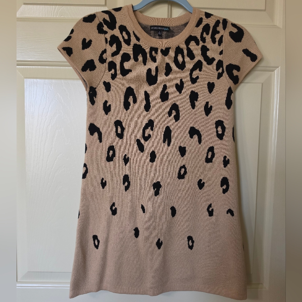 My Michelle Girls Cream and Black Leopard Print Short Sleeve Tee